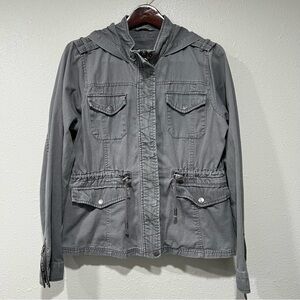 Aeropostale Jacket Women’s XL Gray Button Zip Utility Military Pockets Tie Waist